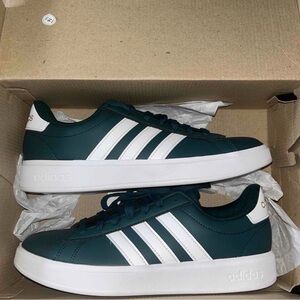 Adidas Women’s Dark Green and White Sneakers